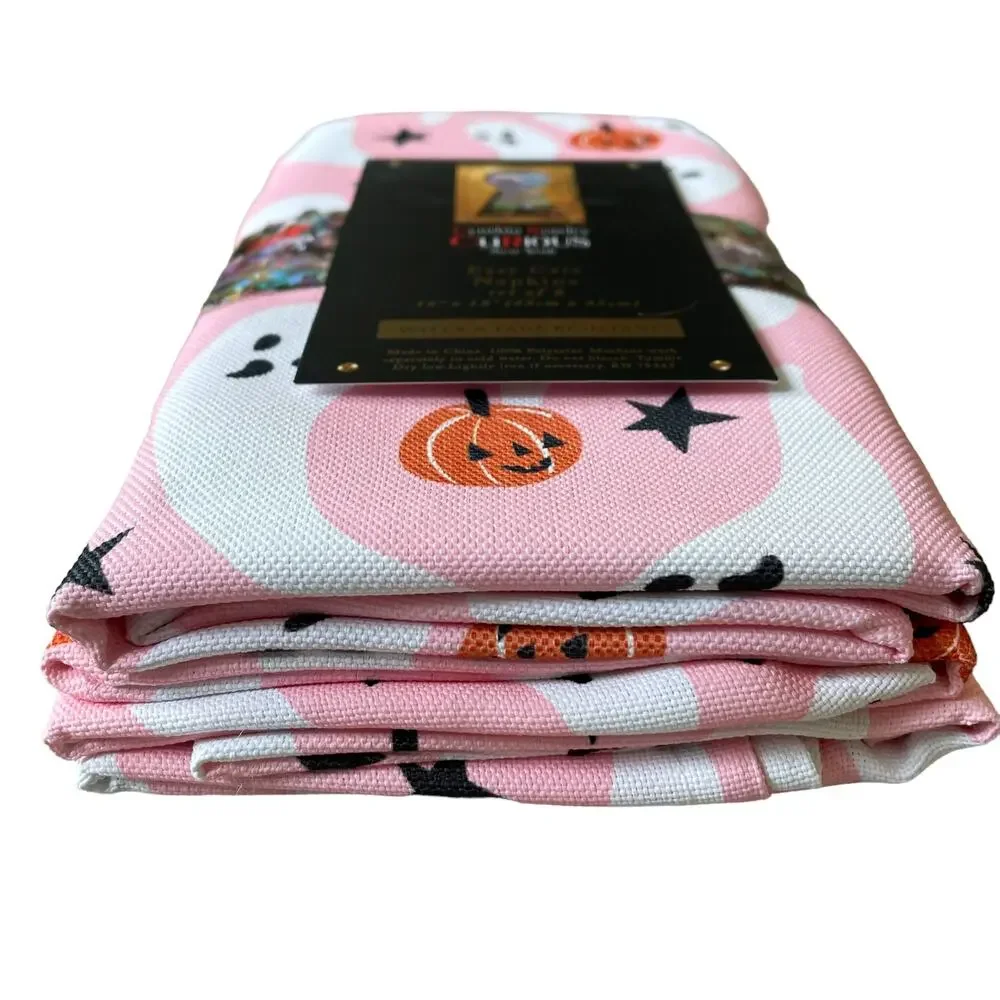Cynthia Rowley Halloween PINK GHOST Dinner Napkins 18x18 Set of 6 Spooky NEW